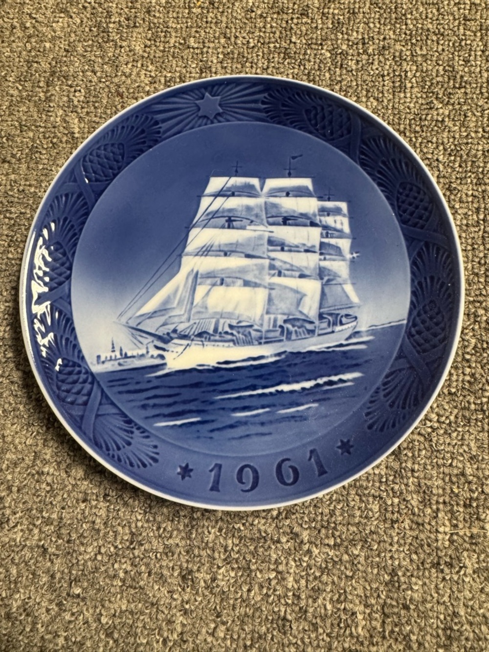 Royal Copenhagen Blue and White 1961 Commemorative Sailing Ship Plate
